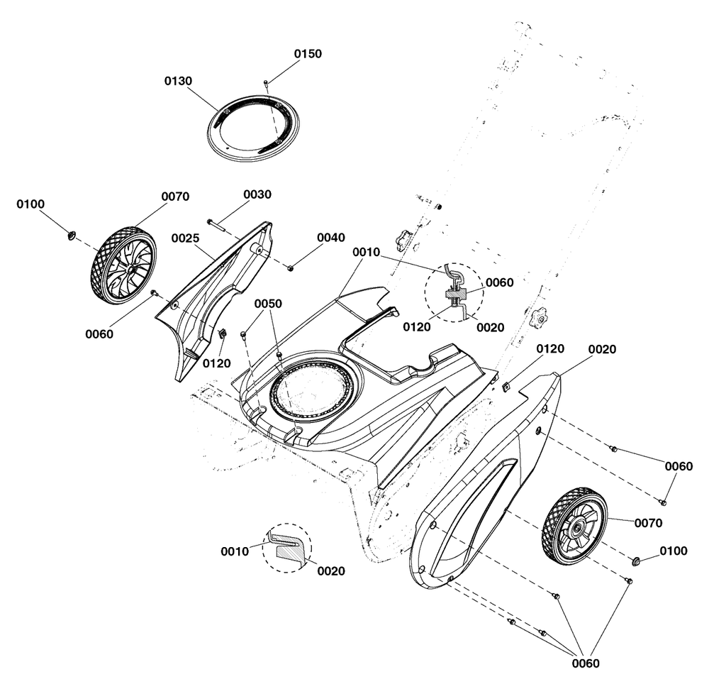 Wheel And Body Covering Group Diagram and Parts List for 1022SS (1696560-02)(2018) Briggs and Stratton Snow Blower